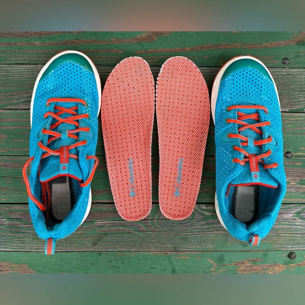 Columbia Womens 7.5 Drainmaker II Trail Water Sneakers Blue Orange Mesh Shoes - Picture 5 of 15